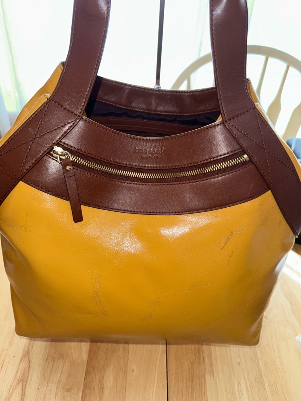 Kate Spade Leather Two-Tone Yellow and Brown Tote Bag Needs Some ❤️ Love!